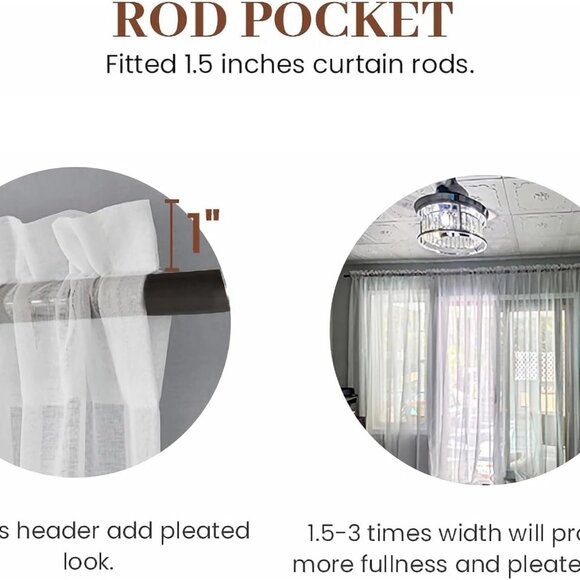 Dreaming Casa Solid Sheer CurtainsWhite Rod Pocket 2 Panels 100" W x 84 - Picture 3 of 8